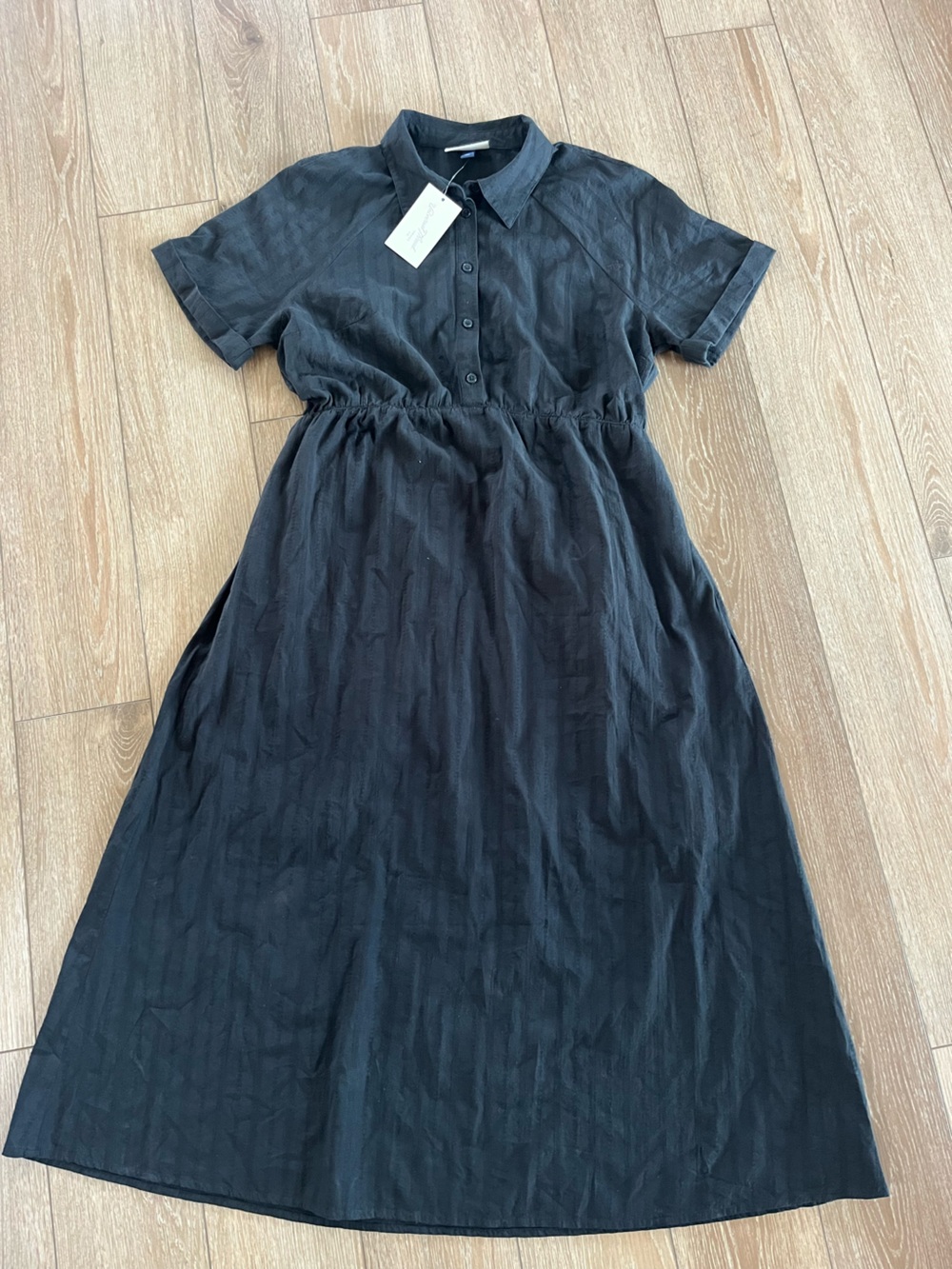 NWT Classic Black Collared Midi Dress Size M 100% cotton